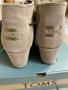 TOMS Blush Suede Lace-Up Ankle Booties with  Logo